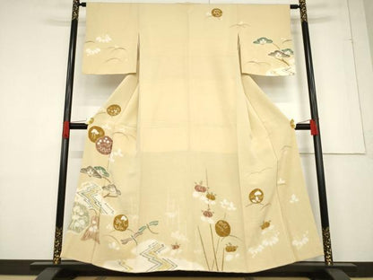 平和屋着物●十日町　名門　滝泰謹製　訪問着　絞り　吉祥花丸文　正絹　逸品　AABF1810ck