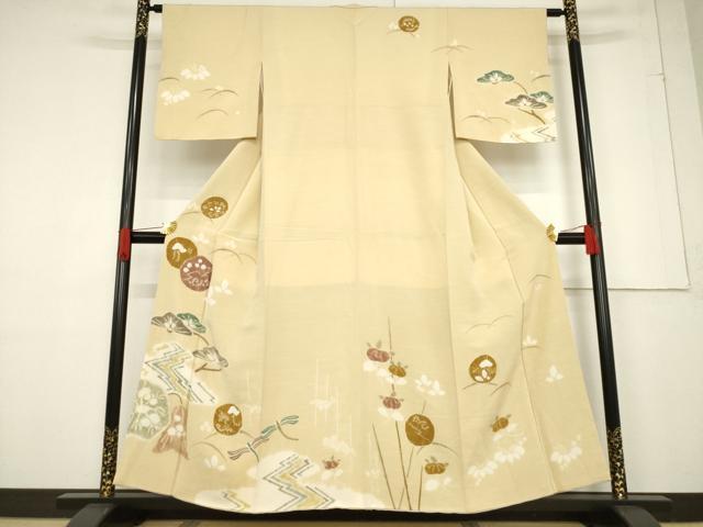 平和屋着物●十日町　名門　滝泰謹製　訪問着　絞り　吉祥花丸文　正絹　逸品　AABF1810ck