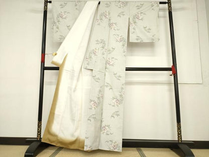 平和屋着物●本場大島紬　白大島　カタス7マルキ　草花文　正絹　逸品　AABF1811ck