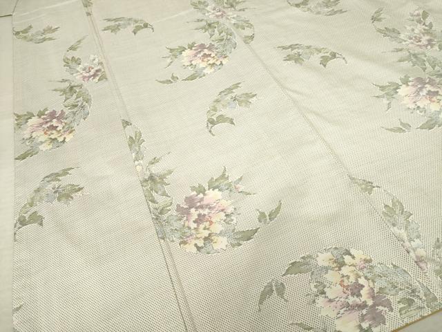 平和屋着物●本場大島紬　白大島　カタス7マルキ　草花文　正絹　逸品　AABF1811ck