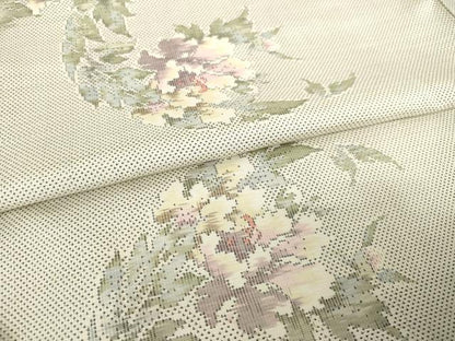平和屋着物●本場大島紬　白大島　カタス7マルキ　草花文　正絹　逸品　AABF1811ck