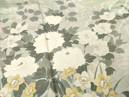 平和屋着物●染織工芸はまや　京都手描友禅作家　濱屋修一郎　訪問着　草花文　暈し染め　金彩　正絹　逸品　AABF1812ck