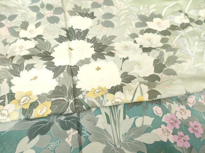 平和屋着物●染織工芸はまや　京都手描友禅作家　濱屋修一郎　訪問着　草花文　暈し染め　金彩　正絹　逸品　AABF1812ck