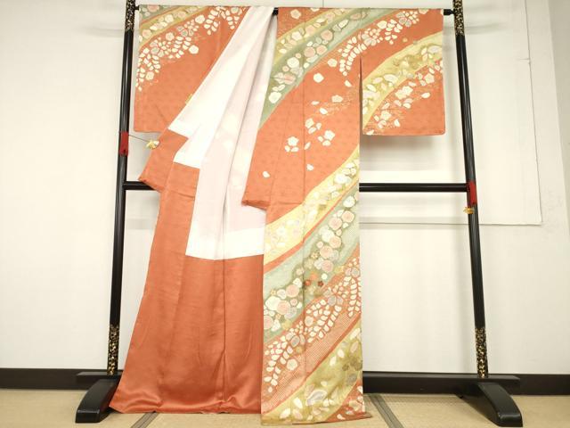 平和屋着物●訪問着　駒刺繍　絞り　舞花文　正絹　逸品　未使用　AABF1814ck