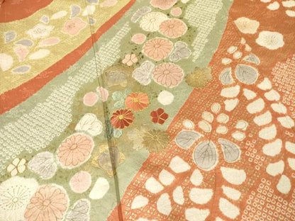 平和屋着物●訪問着　駒刺繍　絞り　舞花文　正絹　逸品　未使用　AABF1814ck