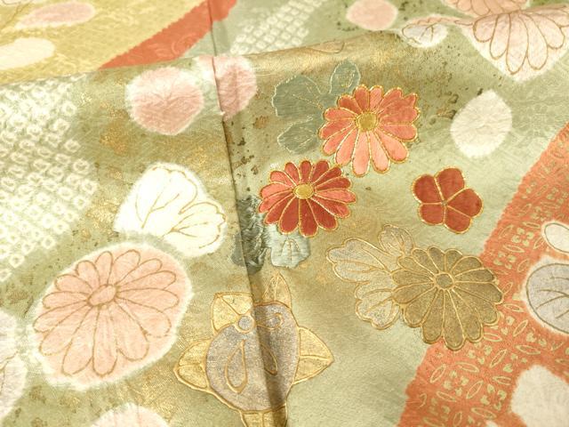 平和屋着物●訪問着　駒刺繍　絞り　舞花文　正絹　逸品　未使用　AABF1814ck