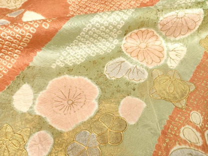 平和屋着物●訪問着　駒刺繍　絞り　舞花文　正絹　逸品　未使用　AABF1814ck