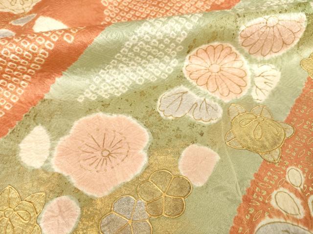 平和屋着物●訪問着　駒刺繍　絞り　舞花文　正絹　逸品　未使用　AABF1814ck