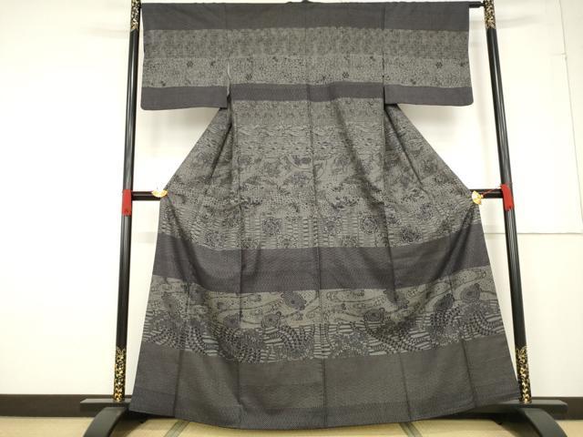 平和屋着物●本場大島紬　訪問着　一元7マルキ　横段花文　正絹　逸品　AABF1817ck