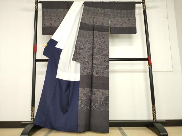 平和屋着物●本場大島紬　訪問着　一元7マルキ　横段花文　正絹　逸品　AABF1817ck
