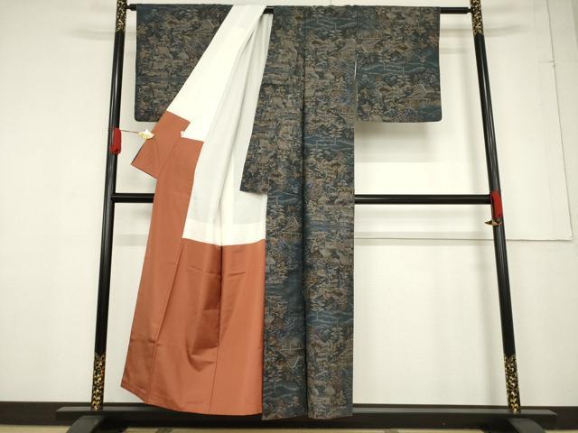平和屋着物●本場大島紬　カタス9マルキ　風景文　ほていや扱い　正絹　逸品　AABF1822ck