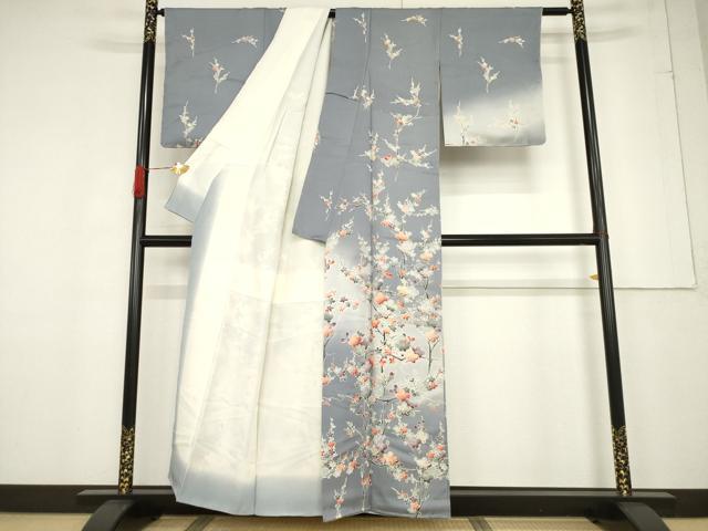 平和屋着物●訪問着　刺繍　南天文　暈し染め　ロング丈　正絹　逸品　AABE2491ck 平和屋着物○訪問着 友禅 作家物 南天文 暈し染め 正絹 逸品