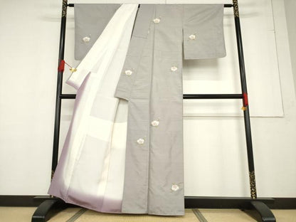 平和屋着物●上質な紬　舞花文　正絹　逸品　AABF1825ck