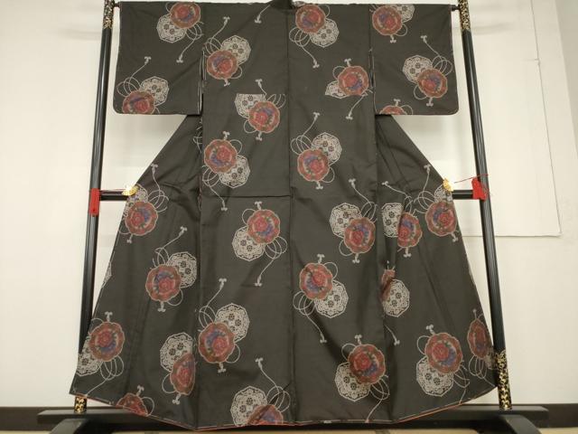 平和屋着物●本場大島紬　カタス9マルキ　地空き　鏡裏花文　正絹　逸品　AABC8153ck 平和屋着物○本場大島紬 カタス9マルキ 地空き 鏡裏花文 正絹