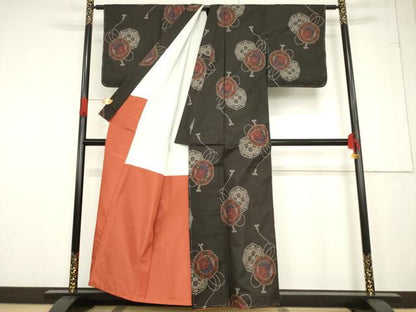 平和屋着物●本場大島紬　カタス9マルキ　地空き　鏡裏花文　正絹　逸品　AABF1826ck