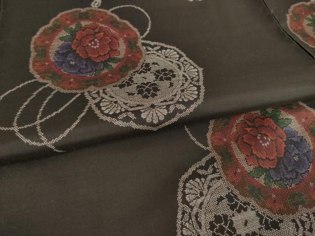 平和屋着物○本場大島紬 カタス9マルキ 地空き 鏡裏花文 正絹