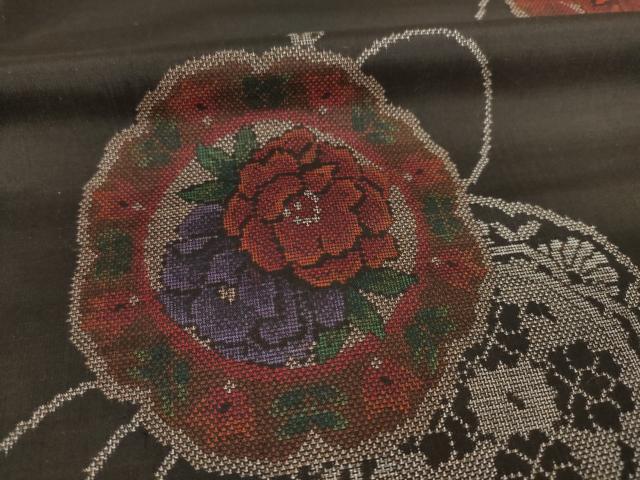 平和屋着物○本場大島紬 カタス9マルキ 地空き 鏡裏花文 正絹