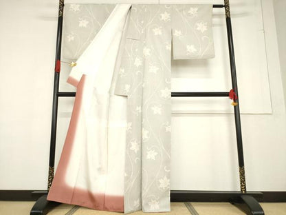 平和屋着物●本塩沢　110亀甲　花唐草文　正絹　逸品　AABF1828ck