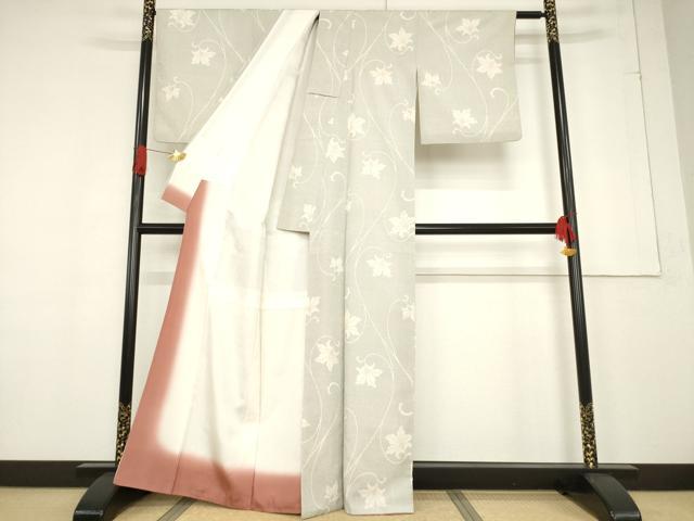 平和屋着物●本塩沢　110亀甲　花唐草文　正絹　逸品　AABF1828ck