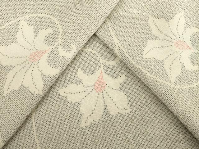 平和屋着物●本塩沢　110亀甲　花唐草文　正絹　逸品　AABF1828ck