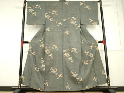 平和屋着物●上質な小紋　紬地　舞花文　正絹　逸品　AABF1829ck