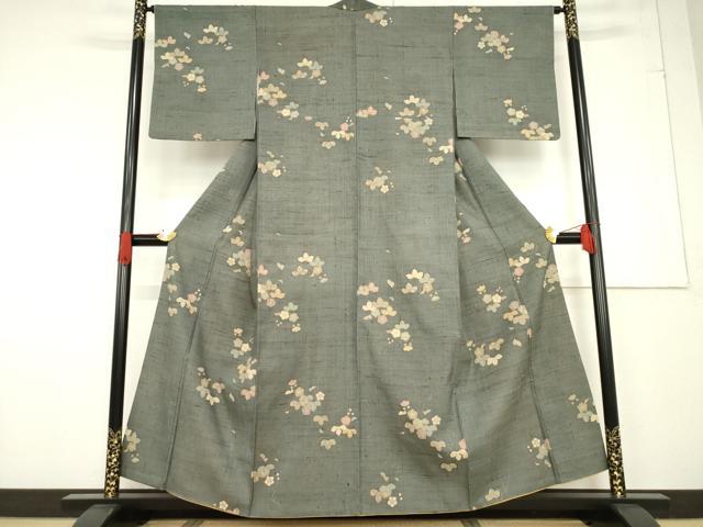 平和屋着物●上質な小紋　紬地　舞花文　正絹　逸品　AABF1829ck