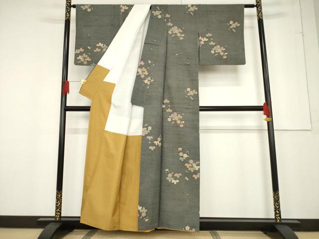 平和屋着物●上質な小紋　紬地　舞花文　正絹　逸品　AABF1829ck