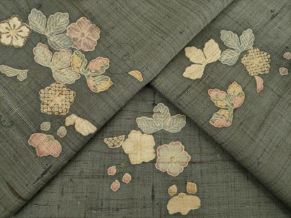 平和屋着物●上質な小紋　紬地　舞花文　正絹　逸品　AABF1829ck
