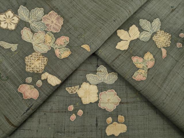 平和屋着物●上質な小紋　紬地　舞花文　正絹　逸品　AABF1829ck
