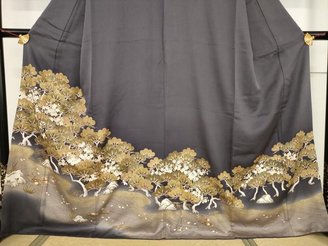 平和屋着物●豪華色留袖　駒刺繍　吉祥花文　松　金彩　正絹　逸品　AABF1830ck 平和屋着物□豪華色留袖 駒刺繍 浜松花文 金彩 正絹 逸品 BAAX2078hv