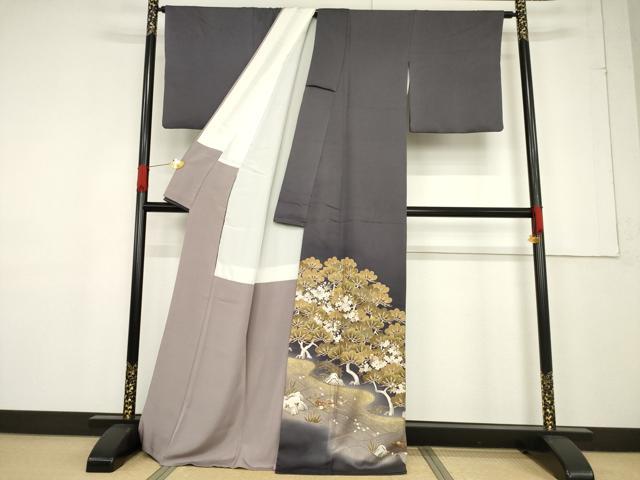 平和屋着物●豪華色留袖　駒刺繍　吉祥花文　松　金彩　正絹　逸品　AABF1830ck