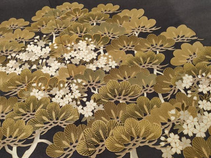 平和屋着物●豪華色留袖　駒刺繍　吉祥花文　松　金彩　正絹　逸品　AABF1830ck