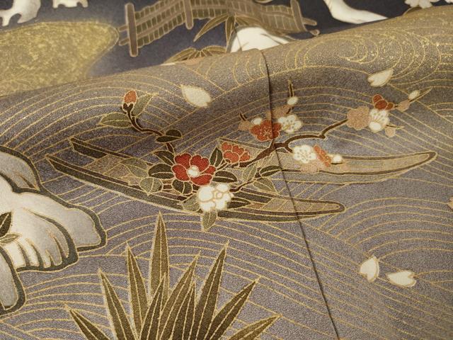 平和屋着物●豪華色留袖　駒刺繍　吉祥花文　松　金彩　正絹　逸品　AABF1830ck