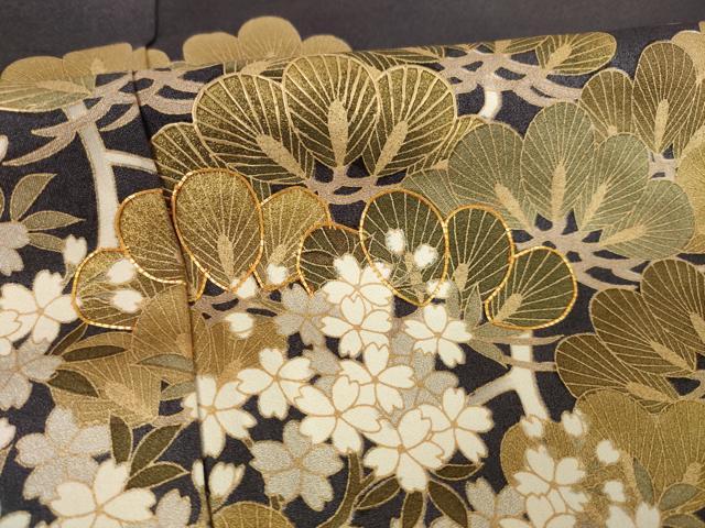 平和屋着物●豪華色留袖　駒刺繍　吉祥花文　松　金彩　正絹　逸品　AABF1830ck
