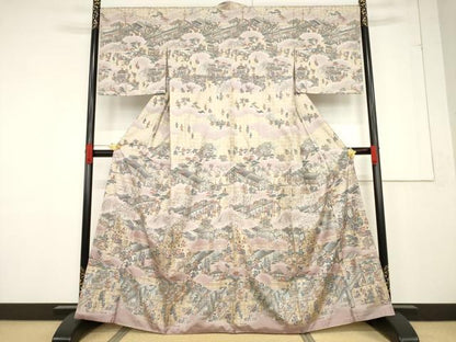 平和屋着物●本場大島紬　染大島　訪問着　人物風景文　金彩　正絹　逸品　AABF1831ck