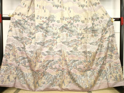 平和屋着物●本場大島紬　染大島　訪問着　人物風景文　金彩　正絹　逸品　AABF1831ck