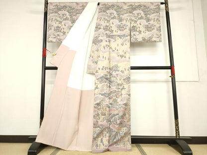 平和屋着物●本場大島紬　染大島　訪問着　人物風景文　金彩　正絹　逸品　AABF1831ck