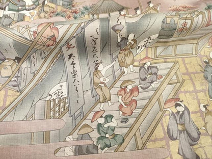 平和屋着物●本場大島紬　染大島　訪問着　人物風景文　金彩　正絹　逸品　AABF1831ck