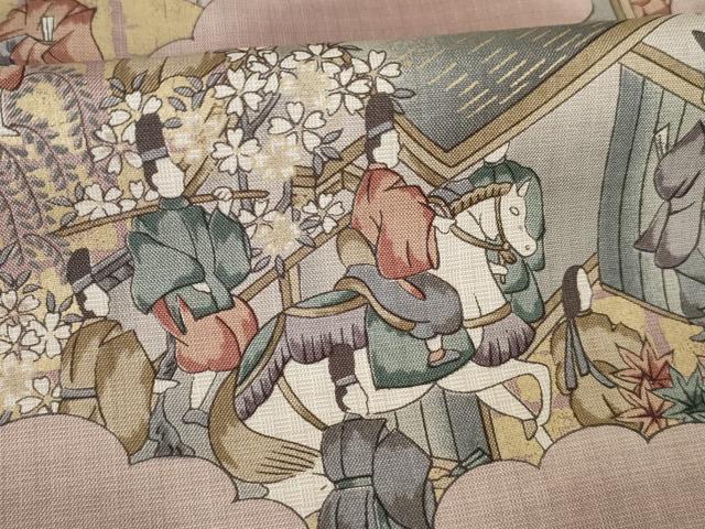 平和屋着物●本場大島紬　染大島　訪問着　人物風景文　金彩　正絹　逸品　AABF1831ck