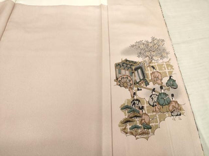 平和屋着物●本場大島紬　染大島　訪問着　人物風景文　金彩　正絹　逸品　AABF1831ck