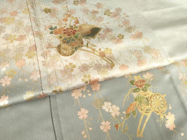 平和屋着物●訪問着　花車文　暈し染め　金彩　正絹　逸品　未使用　AABF1835ck