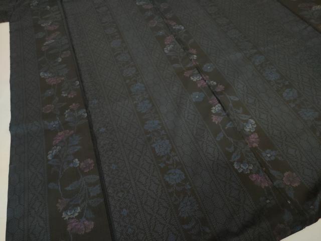 平和屋着物●本場大島紬 一元7マルキ 花間道 黒地 正絹 逸品 AABF1836ck