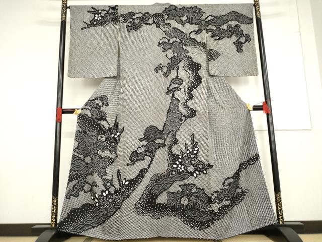 平和屋着物●訪問着　総絞り　御所車花文　黒地　正絹　逸品　AABF1838ck