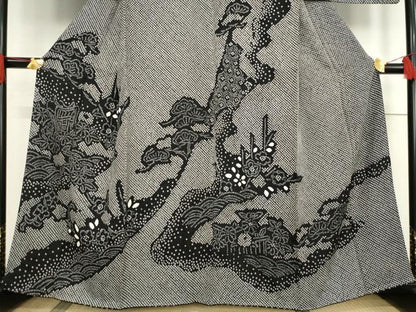 平和屋着物●訪問着　総絞り　御所車花文　黒地　正絹　逸品　AABF1838ck