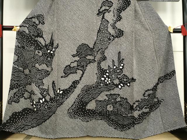 平和屋着物●訪問着　総絞り　御所車花文　黒地　正絹　逸品　AABF1838ck