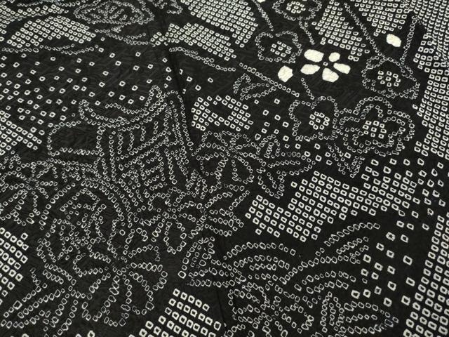 平和屋着物●訪問着　総絞り　御所車花文　黒地　正絹　逸品　AABF1838ck