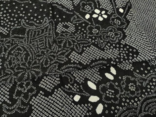 平和屋着物●訪問着　総絞り　御所車花文　黒地　正絹　逸品　AABF1838ck