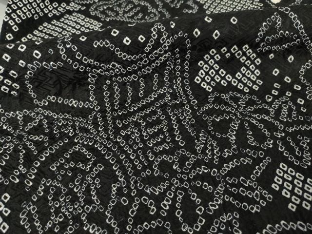 平和屋着物●訪問着　総絞り　御所車花文　黒地　正絹　逸品　AABF1838ck