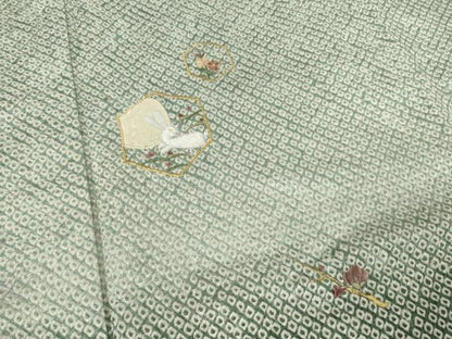 平和屋着物●訪問着 総絞り 刺繍 亀甲兎花文 暈し染め 金糸 正絹 逸品 未使用 AABF1839ck