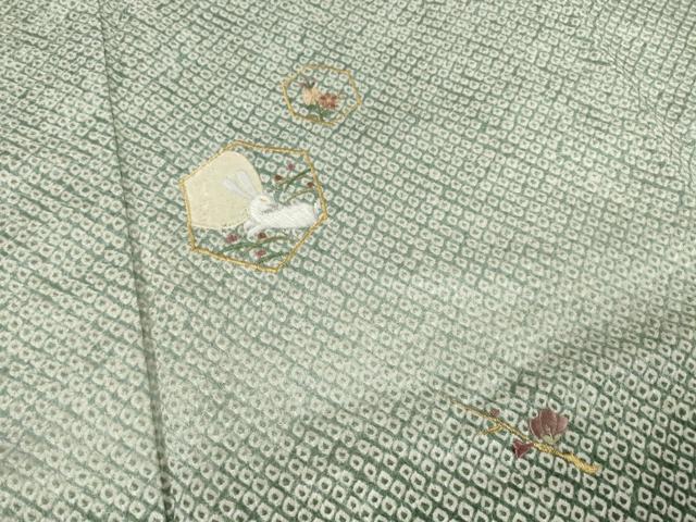 平和屋着物●訪問着 総絞り 刺繍 亀甲兎花文 暈し染め 金糸 正絹 逸品 未使用 AABF1839ck
